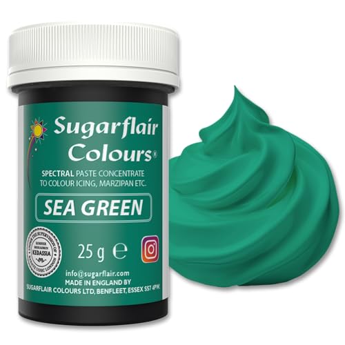 Sugarflair Spectral Sea Green Lebensmittelfarbe Paste, hochkonzentrierte Lebensmittelfarbe für Buttercreme, Zuckerpaste, Royal Icing, Kuchenmischungen und mehr! Lebensmittelfarbstoff - 25g von Sugarflair Colours