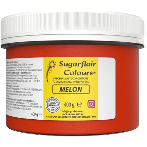 Sugarflair Lebensmittelfarbe Pasta Melone, Pasta Lebensmittel Farbe für Fondant und Marzipan, Spectral Concentrated Paste Colours - 400g von Sugarflair Colours