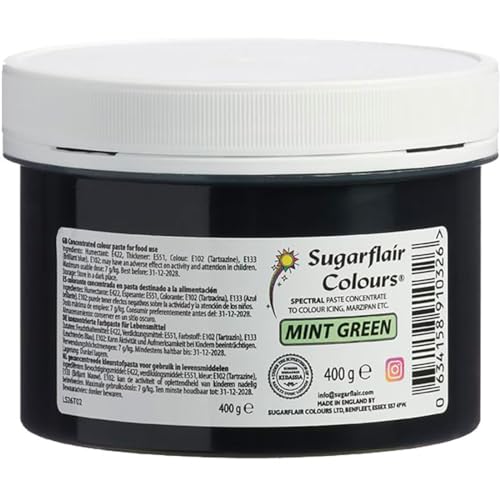 Sugarflair Lebensmittelfarbe Pasta Minze Green, Pasta Lebensmittel Farbe für Fondant und Marzipan, Spectral Concentrated Paste Colours - 400g von Sugarflair Colours