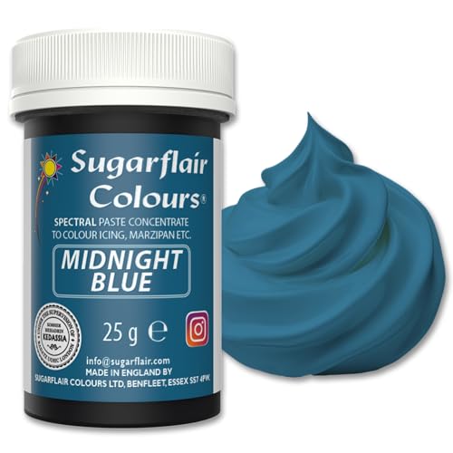 Sugarflair Spectral Midnight Blue Lebensmittelfarbe Paste, hochkonzentrierte Lebensmittelfarbe für Buttercreme, Zuckerpaste, Royal Icing, Kuchenmischungen und mehr! Lebensmittelfarbstoff - 25g von Sugarflair Colours