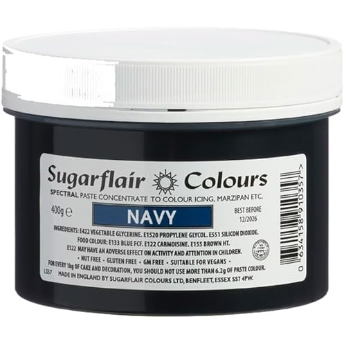 Sugarflair Lebensmittelfarbe Pasta Navy Navy Blue, Pasta Lebensmittel Farbe für Fondant und Marzipan, Spectral Concentrated Paste Colours - 400g von Sugarflair Colours