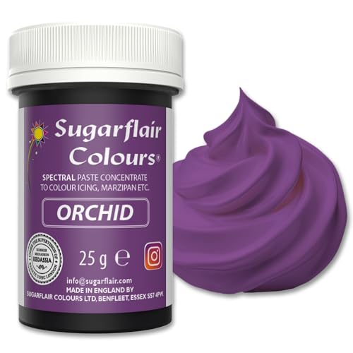 Sugarflair Spectral Orchid Lebensmittelfarbe Paste, hochkonzentrierte Lebensmittelfarbe für Buttercreme, Zuckerpaste, Royal Icing, Kuchenmischungen und mehr! Lebensmittelfarbstoff - 25g von Sugarflair Colours