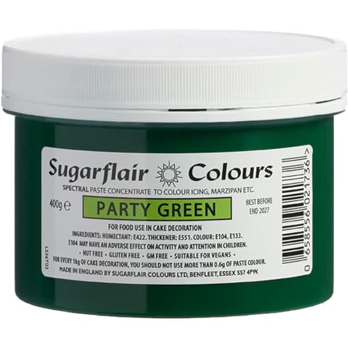 Sugarflair Lebensmittelfarbe Pasta PartyGreen, Pasta Lebensmittel Farbe für Fondant und Marzipan, Spectral Concentrated Paste Colours - 400g von Sugarflair Colours