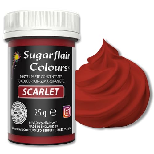 Sugarflair Lebensmittelfarbe Pasta Pastel Scarlet, Pasta Lebensmittel Farbe für Fondant und Marzipan, Spectral Concentrated Paste Colours - 25g von Sugarflair Colours