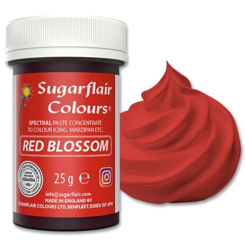 Sugarflair Spectral Red Blossom Lebensmittelfarbe Paste, hochkonzentrierte Lebensmittelfarbe für Buttercreme, Zuckerpaste, Royal Icing, Kuchenmischungen und mehr! Lebensmittelfarbstoff - 25g von Sugarflair Colours