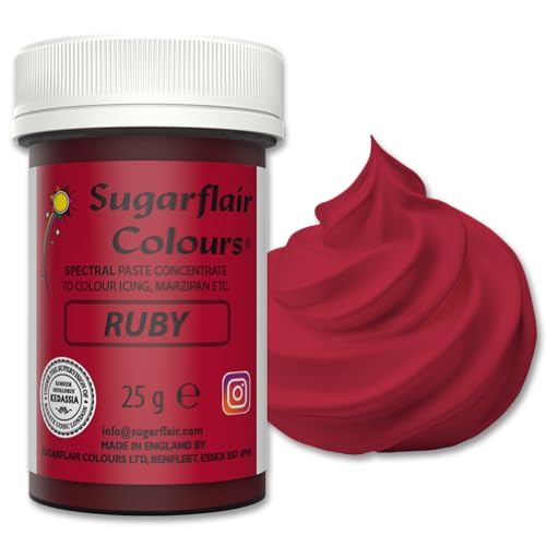 Sugarflair Spectral Ruby Lebensmittelfarbe Paste, hochkonzentrierte Lebensmittelfarbe für Buttercreme, Zuckerpaste, Royal Icing, Kuchenmischungen und mehr! Lebensmittelfarbstoff - 25g von Sugarflair Colours