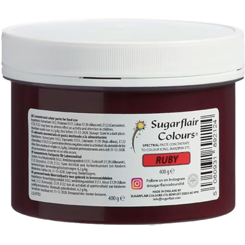 Sugarflair Lebensmittelfarbe Pasta Ruby, Pasta Lebensmittel Farbe für Fondant und Marzipan, Spectral Concentrated Paste Colours - 400g von Sugarflair Colours