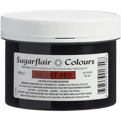 Sugarflair Lebensmittelfarbe Pasta Velvet Red, Pasta Lebensmittel Farbe für Fondant und Marzipan, Spectral Concentrated Paste Colours - 400g von Sugarflair Colours