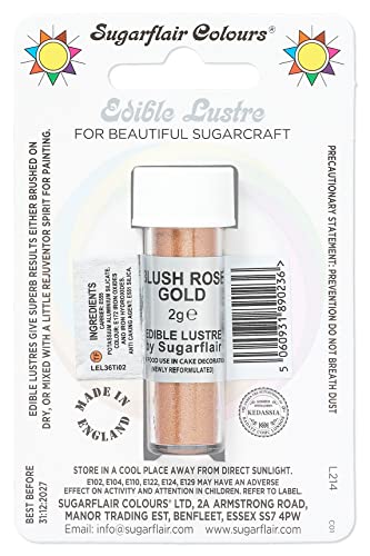 Sugarflair Lustre Dusting Colour - Blush Rose Gold - E171 Free - Food Coloring Powder, Essbarer Farbstaub, Brush On or Add Rejuvenator to Create Eye-Catching Paint Effect - 2g von Sugarflair Colours