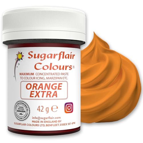 Sugarflair Orange Extra Maximum konzentrierte Lebensmittelfarbpaste, zur Verwendung mit Zuckerpaste, Blütenpaste, Buttercreme, Zuckerguss, Kuchenteig und mehr, 42 g von Sugarflair Colours