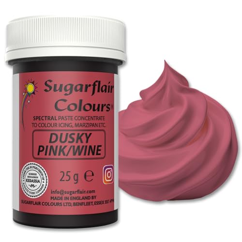 Sugarflair Spectral Dusky Pink/Wine Lebensmittelfarbe Paste, hochkonzentrierte Lebensmittelfarbe für Buttercreme, Zuckerpaste, Royal Icing, Kuchenmischungen und mehr! Lebensmittelfarbstoff - 25g von Sugarflair Colours