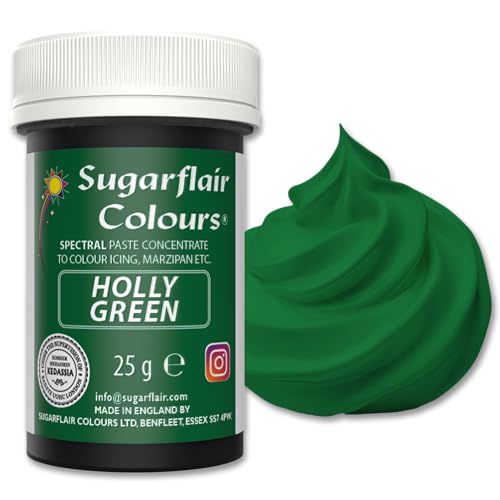 Sugarflair Spectral Holly Green Lebensmittelfarbe Paste, hochkonzentrierte Lebensmittelfarbe für Buttercreme, Zuckerpaste, Royal Icing, Kuchenmischungen und mehr! Lebensmittelfarbstoff - 25g von Sugarflair Colours