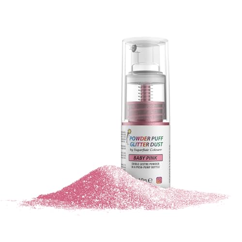 Sugarflair Pump Spray Powder Puff Glitter Dust Baby Pink - Lebensmittelfarbe Kuchen Dekoration, Nicht-Aerosol Spray Glitter für Kuchen, Cupcakes und mehr - 10g von Sugarflair Colours