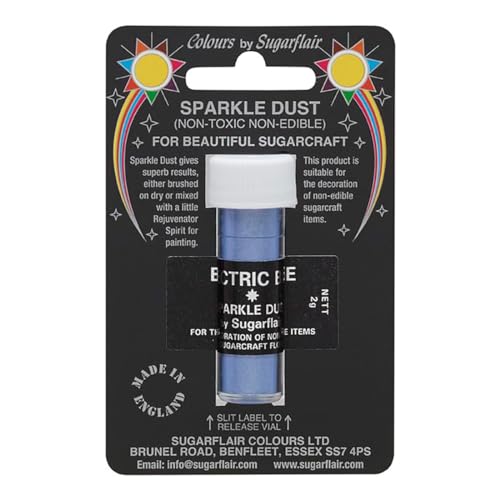 Sugarflair Sparkle Dust Electric Blue - Nicht Essbarer Glitterstaub für Kuchen Dekorationen, Cake Glitter, Non-Edible, Non-Toxic - 2g von Sugarflair Colours