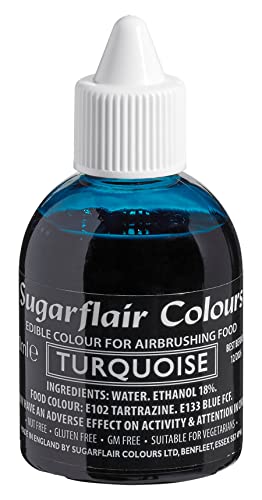 Sugarflair Airbrush Colouring Lebensmittelfarbe Türkis Blau - Essbare Lebensmittel Farbe Flüssig, Airbrush-Farbe für Kuchen, Cupcakes, Zuckerguss und Kuchendekorationen - 60ml von Sugarflair Colours