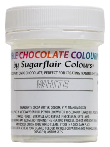 Sugarflair White Chocolate Colouring - Farbige Kakaobutter zum Färben von Schokolade oder zum direkten Malen auf Schokolade, Transferblätter oder Formen - 35g von Sugarflair Colours