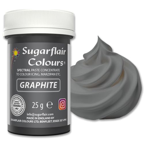 Sugarflair Spectral Graphite Lebensmittelfarbe Paste, hochkonzentrierte Lebensmittelfarbe für Buttercreme, Zuckerpaste, Royal Icing, Kuchenmischungen und mehr! Lebensmittelfarbstoff - 25g von Sugarflair Colours