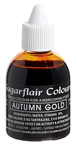 Sugarflair Airbrush Colouring Lebensmittelfarbe Autumn Gold - Essbare Lebensmittel Farbe Flüssig, Airbrush-Farbe für Kuchen, Cupcakes, Zuckerguss und Kuchendekorationen - 60ml von Sugarflair Colours