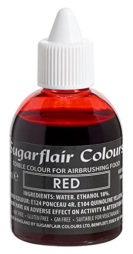 Sugarflair Airbrush Colouring Lebensmittelfarbe Red - Essbare Lebensmittel Farbe Flüssig, Airbrush-Farbe für Kuchen, Cupcakes, Zuckerguss und Kuchendekorationen - 60ml von Sugarflair Colours