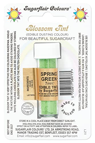 Sugarflair Blossom Tint Dusting Lebensmittelfarbe Pulver Spring Green - Lebensmittel Farbe Pulver zur Dekorationen Farbzuckerpaste, Fondant, Zuckerguss, Schokolade, Buttercreme, Macarons - 7ml von Sugarflair Colours