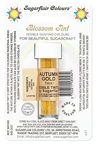 Sugarflair Blossom Tint Dust Lebensmittelfarbe Pulver Autumn Gold - Lebensmittel Farbe Pulver zur Dekorationen Farbzuckerpaste, Fondant, Zuckerguss, Schokolade, Buttercreme, Macarons - 7ml von Sugarflair Colours