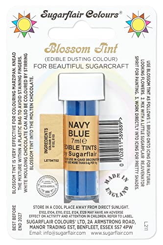 Sugarflair Blossom Tint Dusting Lebensmittelfarbe Pulver Marineblau - Lebensmittel Farbe Pulver zur Dekorationen Farbzuckerpaste, Fondant, Zuckerguss, Schokolade, Buttercreme, Macarons - 7ml von Sugarflair Colours