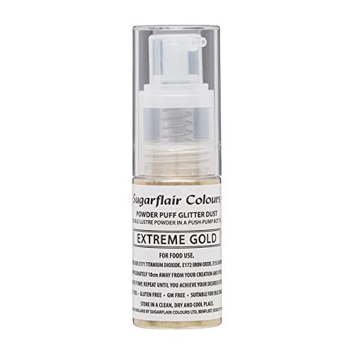 Sugarflair Essbar Pulver Puff Funkeln Nicht-Aerosol Spruhen 10g - EXTREMES GOLD von Sugarflair Colours