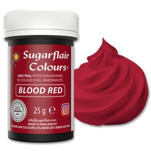 Sugarflair Spectral Blood Red Lebensmittelfarbpaste, hochkonzentrierte Lebensmittelfarbe für Buttercreme, Zuckerpaste, Royal Icing, Kuchendekorationen und mehr! Lebensmittelfarbstoff - 25g von Sugarflair Colours