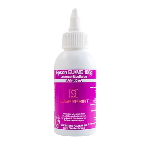 Lebensmitteltinte 100ml für Epson Drucker – Hochwertige Lebensmittelfarbe CYMK, ideal für hochwertige Lebensmitteldrucke (Magenta) von Sugarprint