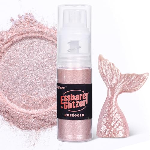 Essbarer Glitzer - 10g, RoséGold Glitzer für Getränke Essbares Glitzerpulver, Lebensmittelfarbe Pulver Goldpulver, Metallisch Glitzerpuder Glitzerspray für Cocktails, Schokolade, Kuchen, Fondant von Sujoygar