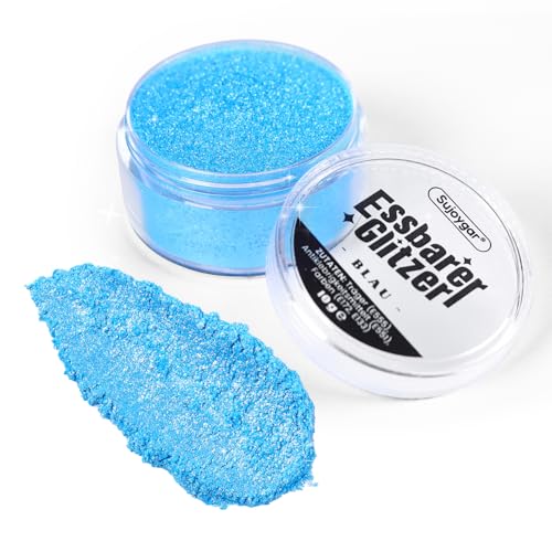 Essbarer Glitzer - 10g Blau Glitzer für Getränke, Essbarer Glitzer für Cocktails, Kuchendekoration, Kekse, Erdbeeren, Schokolade, 100% lebensmittelechtes Streusel Glitzerpulver von Sujoygar