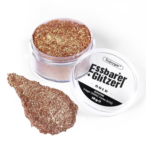 Essbarer Glitzer - 10g Gold Glitzer für Getränke, Essbarer Glitzer für Cocktails, Kuchendekoration, Kekse, Erdbeeren, Schokolade, 100% lebensmittelechtes Streusel Glitzerpulver von Sujoygar