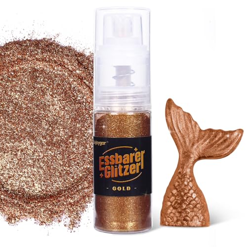 Essbarer Glitzer - 10g Gold Glitzer für Getränke Essbares Glitzerpulver, Lebensmittelfarbe Pulver Goldpulver, Metallisch Glitzerpuder Glitzerspray für Cocktails, Schokolade, Kuchen, Fondant von Sujoygar