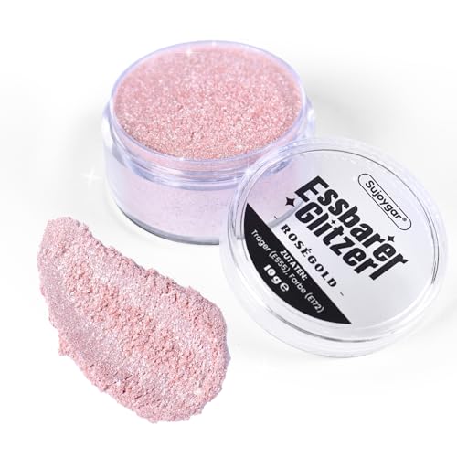 Essbarer Glitzer - 10g RoséGold Glitzer für Getränke, Essbarer Glitzer für Cocktails, Kuchendekoration, Kekse, Erdbeeren, Schokolade, 100% lebensmittelechtes Streusel Glitzerpulver von Sujoygar