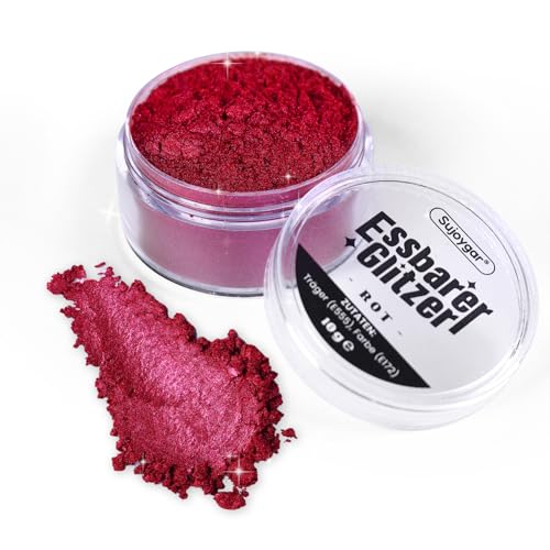 Essbarer Glitzer - 10g Rot Glitzer für Getränke, Essbarer Glitzer für Cocktails, Kuchendekoration, Kekse, Erdbeeren, Schokolade, 100% lebensmittelechtes Streusel Glitzerpulver von Sujoygar