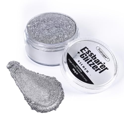 Essbarer Glitzer - 10g Silber Grau Glitzer für Getränke, Essbarer Glitzer für Cocktails, Kuchendekoration, Kekse, Erdbeeren, Schokolade, 100% lebensmittelechtes Streusel Glitzerpulver von Sujoygar