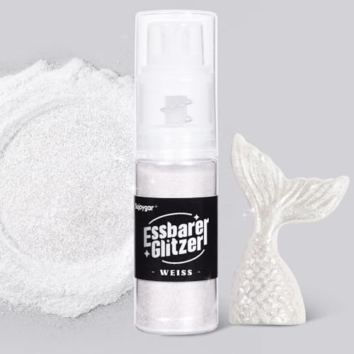 Essbarer Glitzer - 10g Weiss Glitzer für Getränke Essbares Glitzerpulver, Lebensmittelfarbe Pulver Goldpulver, Metallisch Glitzerpuder Glitzerspray für Cocktails, Schokolade, Kuchen, Fondant von Sujoygar