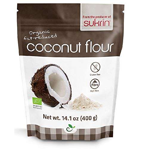 Sukrin Organic Fairtrade Fat-Reduced Coconut Flour, Gluten-Free, Low Carb, High-Fibre, produced from pure, raw coconut, great substitute for flour (400g) von Sukrin