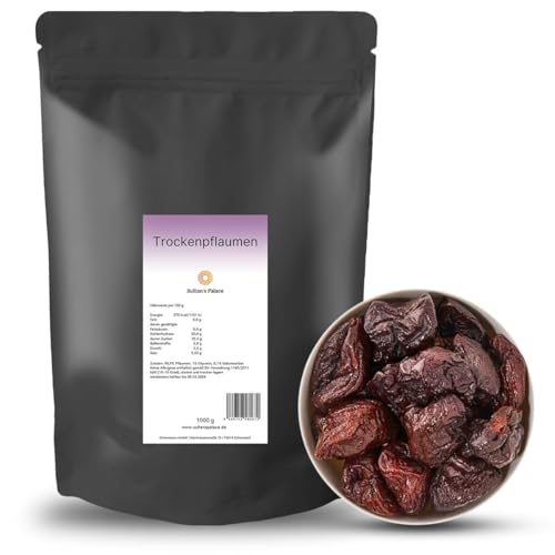 Sultan’s Palace Trockenpflaumen in Premium Qualität–Getrocknete Pflaumen ohne Stein–Ungeschwefelt und ohne Zucker–Backpflaumen mit vielen Ballaststoffen–Fettfrei (Vegan, Glutenfrei) (1000gr) von Sultan's Palace