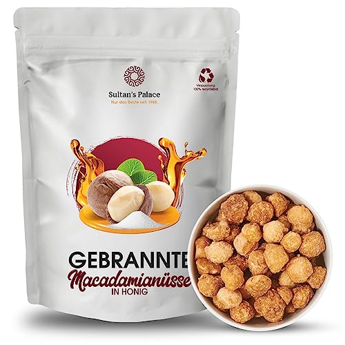 Sultan’s Palace Gebrannte Macadamianüsse mit Honig in Premium Qualität – 200g - Gebrannte Nüsse - Ganz Besondere Süßigkeiten aus aller Welt - Macadamia Nüsse – Karamellisierte Nüsse von Sultan's Palace