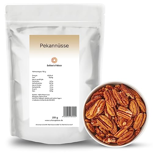 Sultan’s Palace Pekannüsse – 200g – Rohkostnüsse in Bester Premium Qualität – Reichhaltige Protein Snacks und Müsli Toppings – Naturbelassen – Unbehandelte Nüsse ohne Salz (Vegan, Glutenfrei) von Sultan's Palace