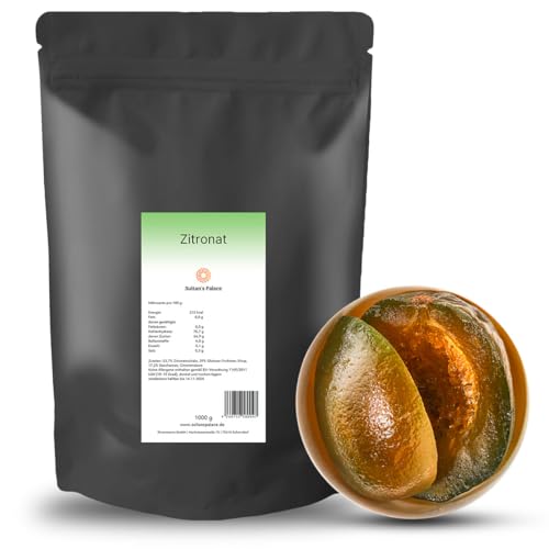 Sultan’s Palace Zitronat Halbe Schalen -1000 g– Kandierte Zitrone am Stück – Beste Premium Qualität – Kandierte Zitronenscheiben – Frisches Zitronat als Christstollen Gewürz (Vegan) von Sultan's Palace