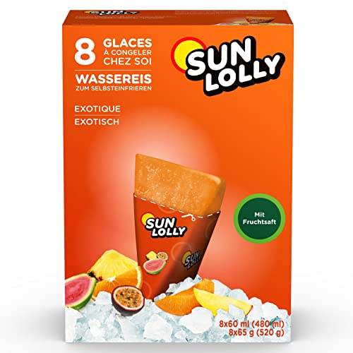 Sun Lolly Wassereis Exotisch 8 Stk | Mit Fruchtsaft | Zum Selbsteinfrieren | Ohne künstliche Aromen | Frei von Süßungsmittel | Laktosefrei | Glutenfrei | 8 x 60ml von Sun Lolly