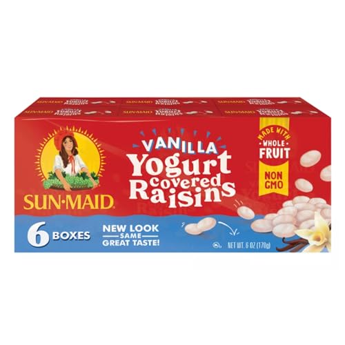 Sun-Maid Vanillejoghurt-beschichtete Rosinen – (6er-Pack) Snack-Größe Box – Joghurt-überzogener Trockenobst-Snack für Mittagessen und Snacks von Sun-Maid