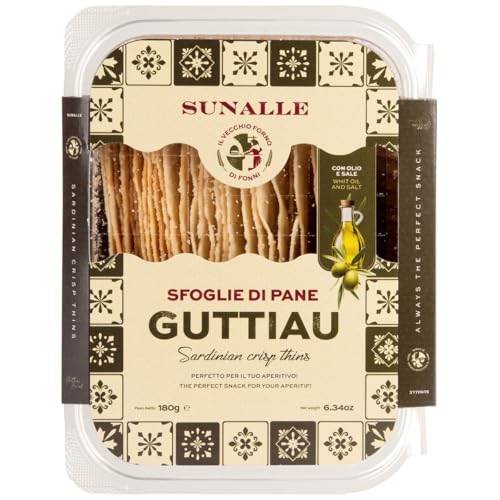 Sunalle Sfoglie Di Pane Guttiau, knusprige Snacks Pane Guttiau mit Olivenöl, wiederverschließbare Box, 180g von Sunalle