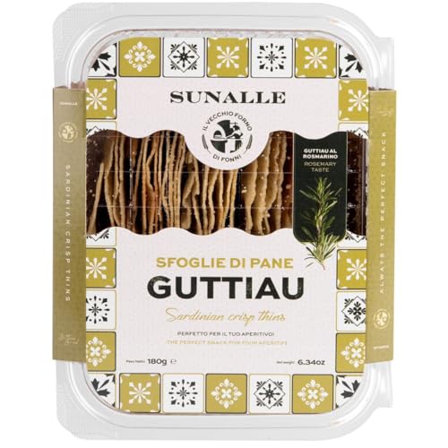 Sunalle Sfoglie Di Pane Guttiau, knusprige Snacks Pane Guttiau mit Rosmarin, wiederverschließbare Box, 180g (Rosmarin) von Sunalle