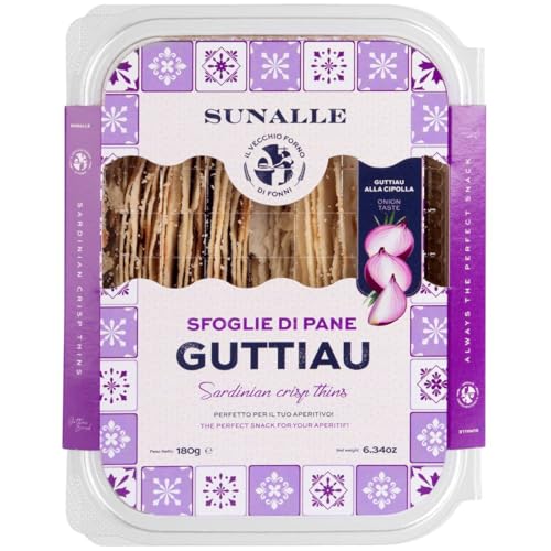 Sunalle Sfoglie Di Pane Guttiau, knusprige Snacks Pane Guttiau mit Zwiebel, wiederverschließbare Box, 180g (Zwiebel) von Sunalle