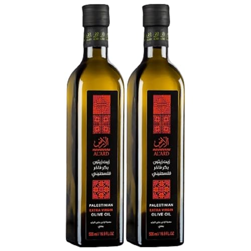 Extra Natives Olivenöl aus Palästina 2x500ml| Kaltgepresstes Hochwertiges Olivenöl aus 100% handgeernteten Oliven | Handernte Kaltextraktion | Echtes Olivenöl aus Palästina von Sunnah Shop