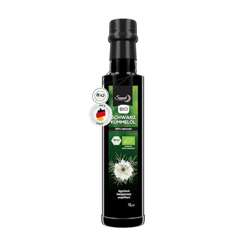 Sunnah Shop® Bio Schwarzkümmelöl ungefiltert kaltgepresst Black Seed Oil Organic - 100% rein aus ägyptischen Nigella Sativa (1L) von Sunnah Shop