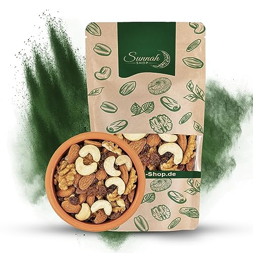 Sunnah Shop® Nussmischung Naturbelassen 1KG ungeröstet ungesalzen | Fruchtige Vielfalt aus Cashewkernen, Mandelkernen, Walnusskernen und Rosinen | Vegan Protein | Studentenfutter Nüsse von Sunnah Shop